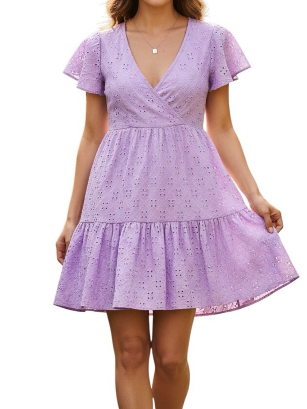 JESSICA SIMPSON: NWT Flutter Sleeve Eyelet Lace Purple Dress -Size Large